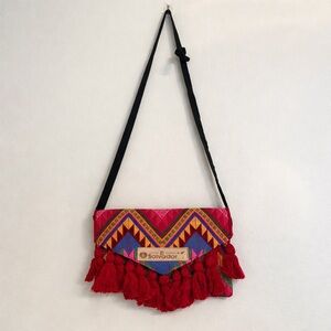 El Salvador Embroidered Boho Crossbody Bag Tassel Fringe Artisan Folk Purse